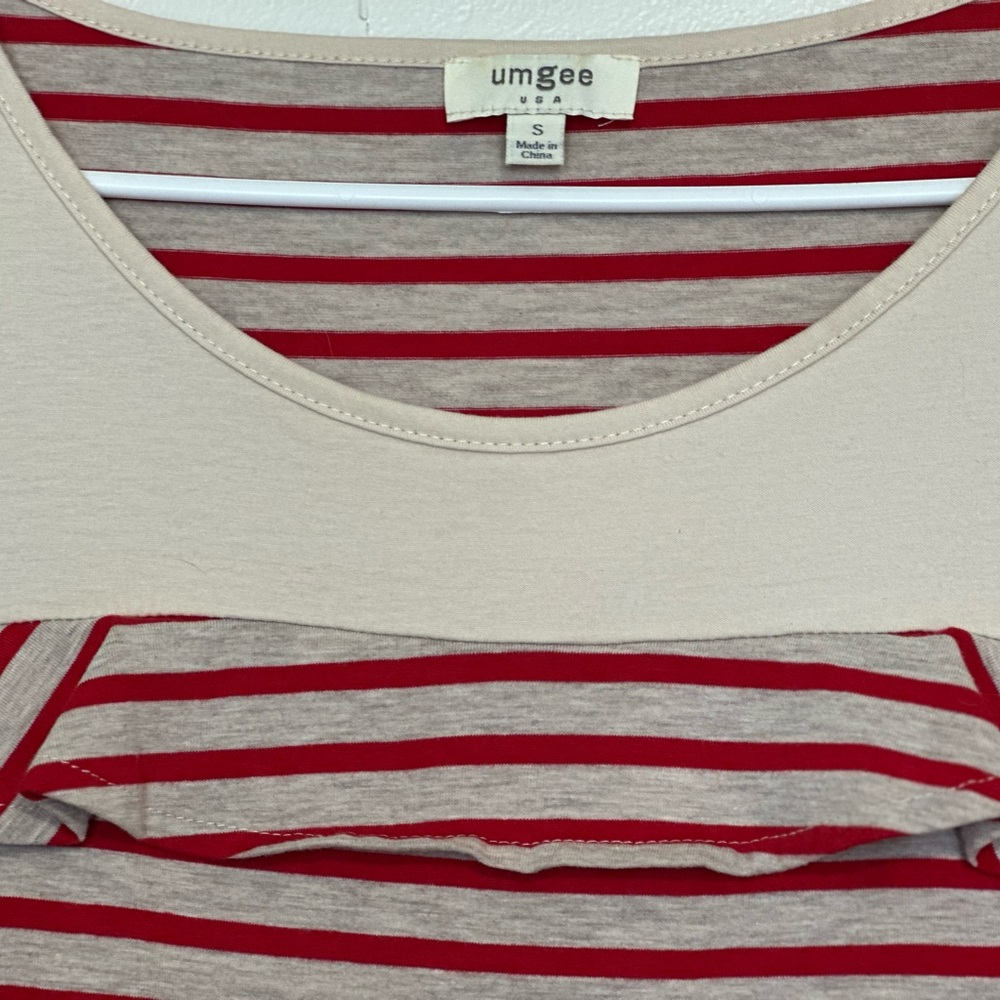 Umgee Red Cream Striped Boho Dress Small Tassel Trim NWOT Summer - Picture 8 of 10